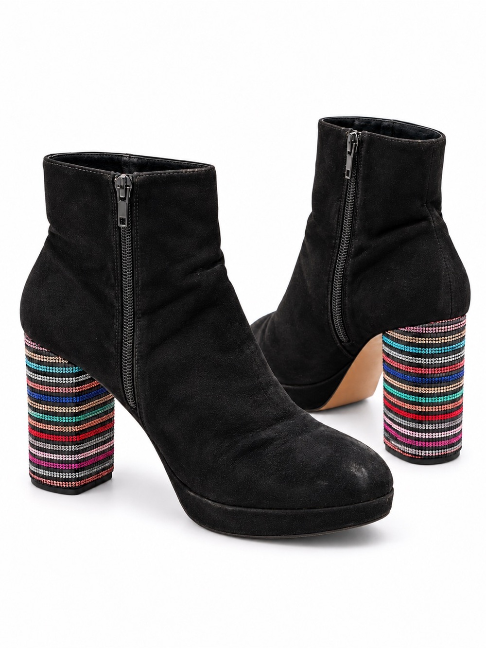 Betsey Johnson Rainbow Rhinestone Heel Platform Booties Black Size 6